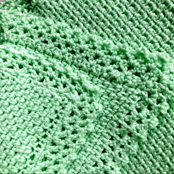 Light Green Handmade Throw Blanket, 31”x25” - Picture 2 of 5